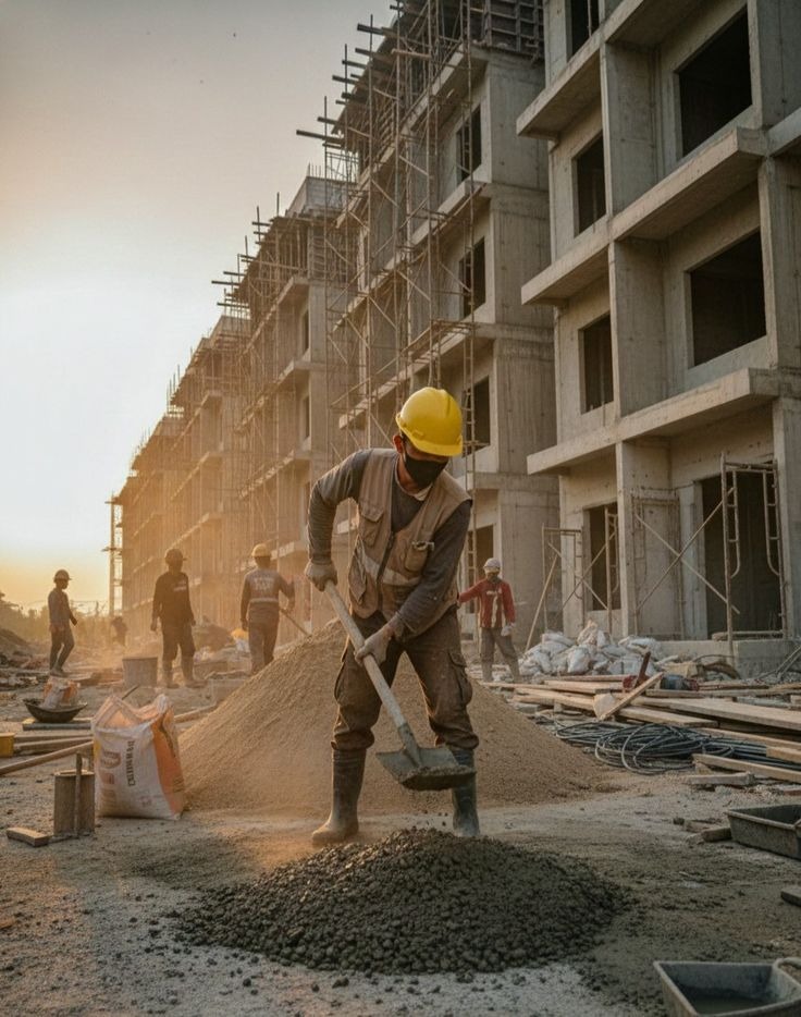 a man shovelling the sand for building a home
